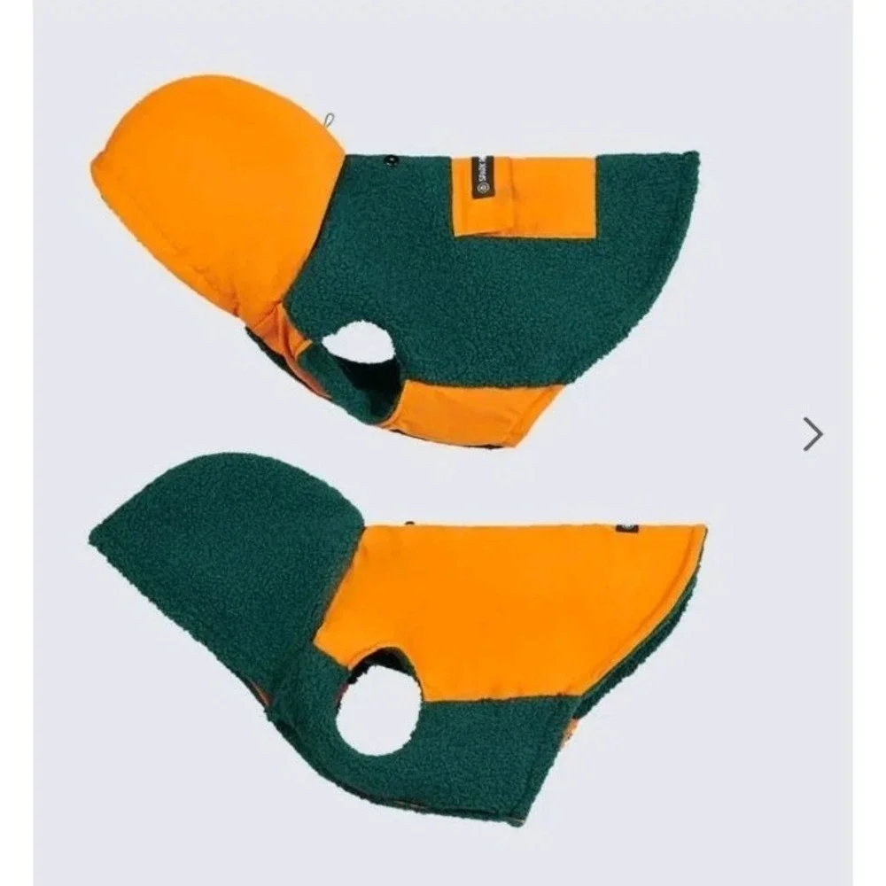 Spark Paws Orange & Green Fleece Reversible Dog Hoodie Sweater 2XL Big Dogs NEW‎